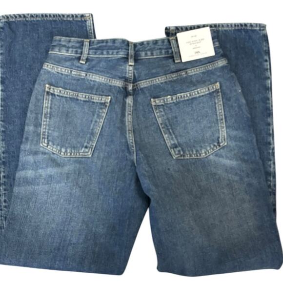 Zara The High Waist Slim Fit Straight Leg Button Fly Jeans Medium Blue SZ 8 NEW - Picture 3 of 12